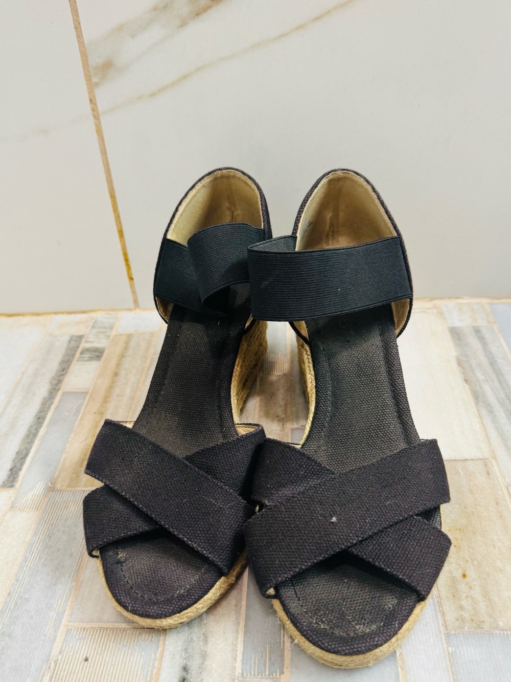 Nine West Black Espadrille Wedge Sandals with Elastic Ankle Strap 7M - Picture 2 of 8